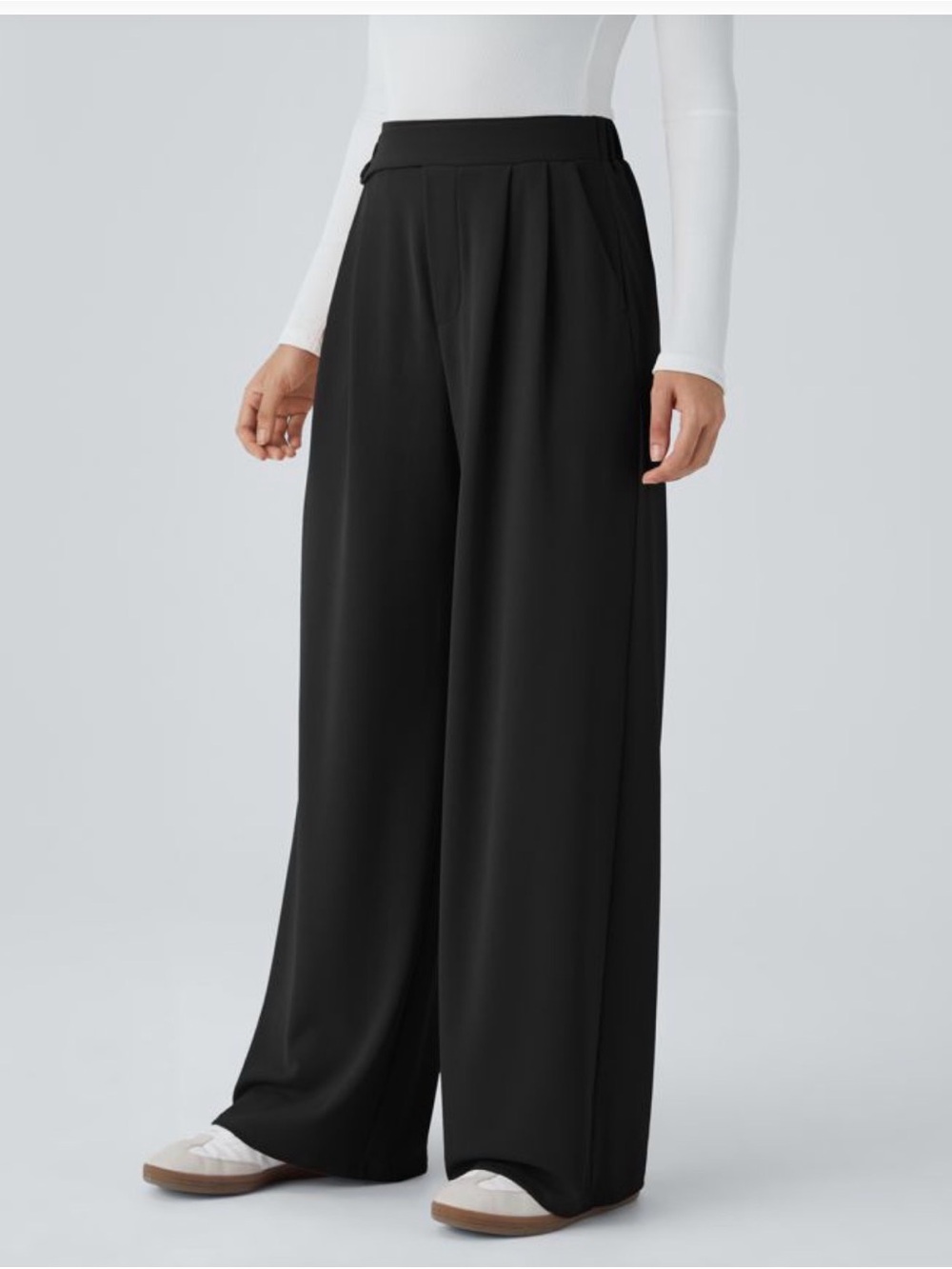 HALARA Black Pleated Wide-Leg High-Waist Pants